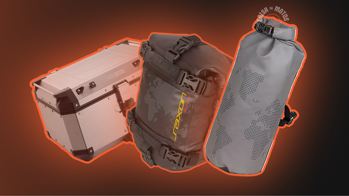 Baú, alforge ou saco estanque: qual a melhor opção para sua moto?