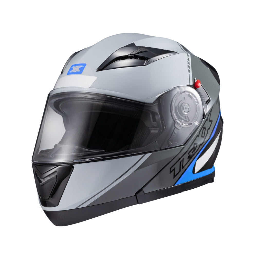 Capacete Texx Gladiator V3 Makan | Escamoteável | Cinza e Azul Brilhoso