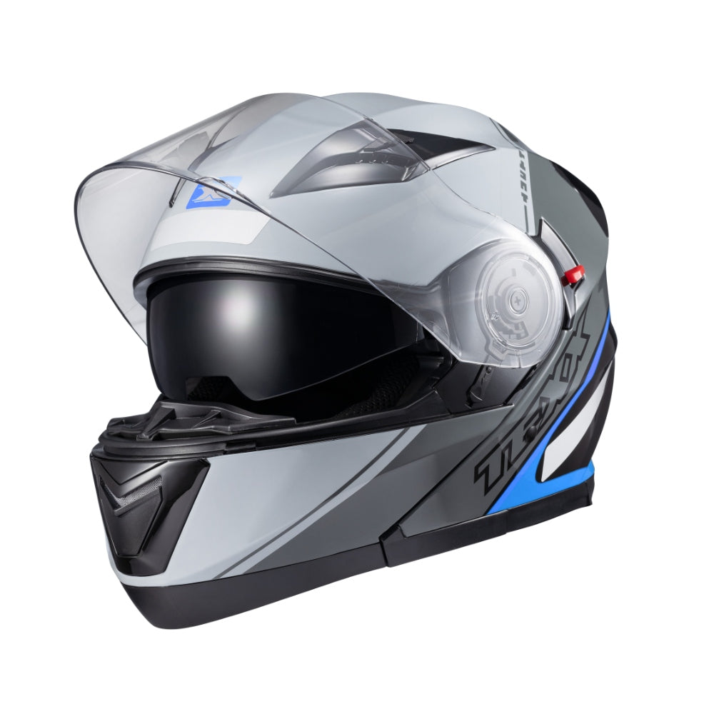 Capacete Texx Gladiator V3 Makan | Escamoteável | Cinza e Azul Brilhoso