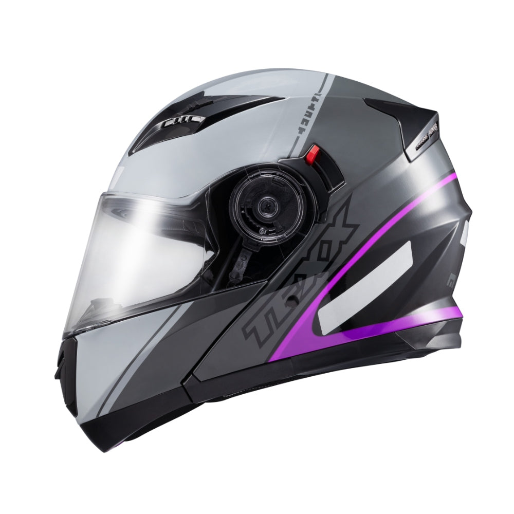 Capacete Texx Gladiator V3 Makan | Escamotiável | Cinza e Rosa