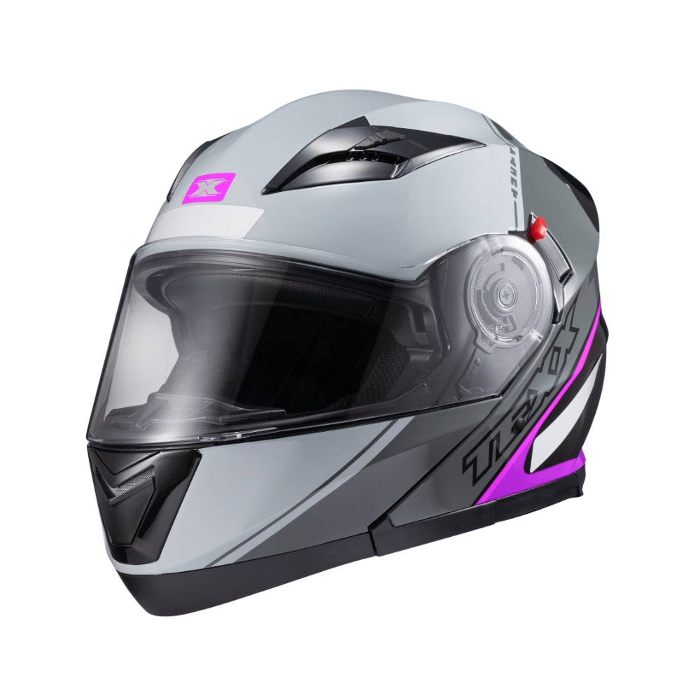 Capacete Texx Gladiator V3 Makan | Escamotiável | Cinza e Rosa