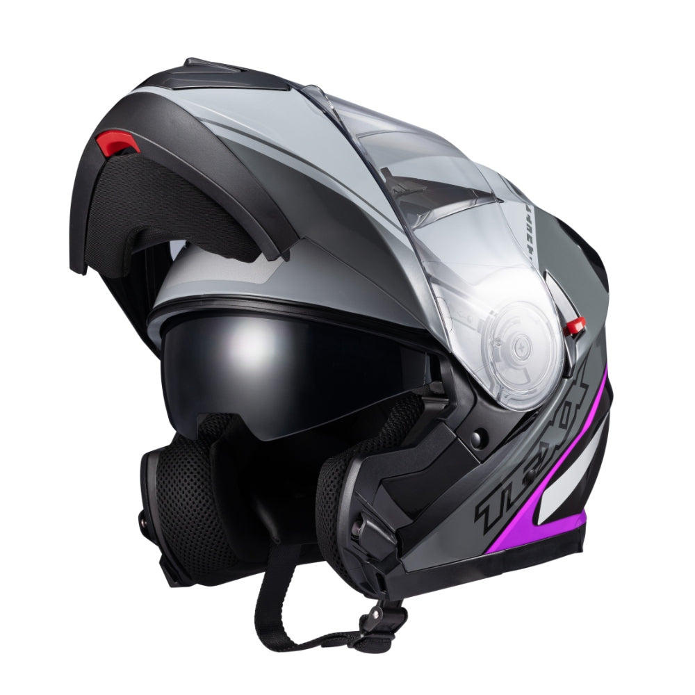 Capacete Texx Gladiator V3 Makan | Escamotiável | Cinza e Rosa