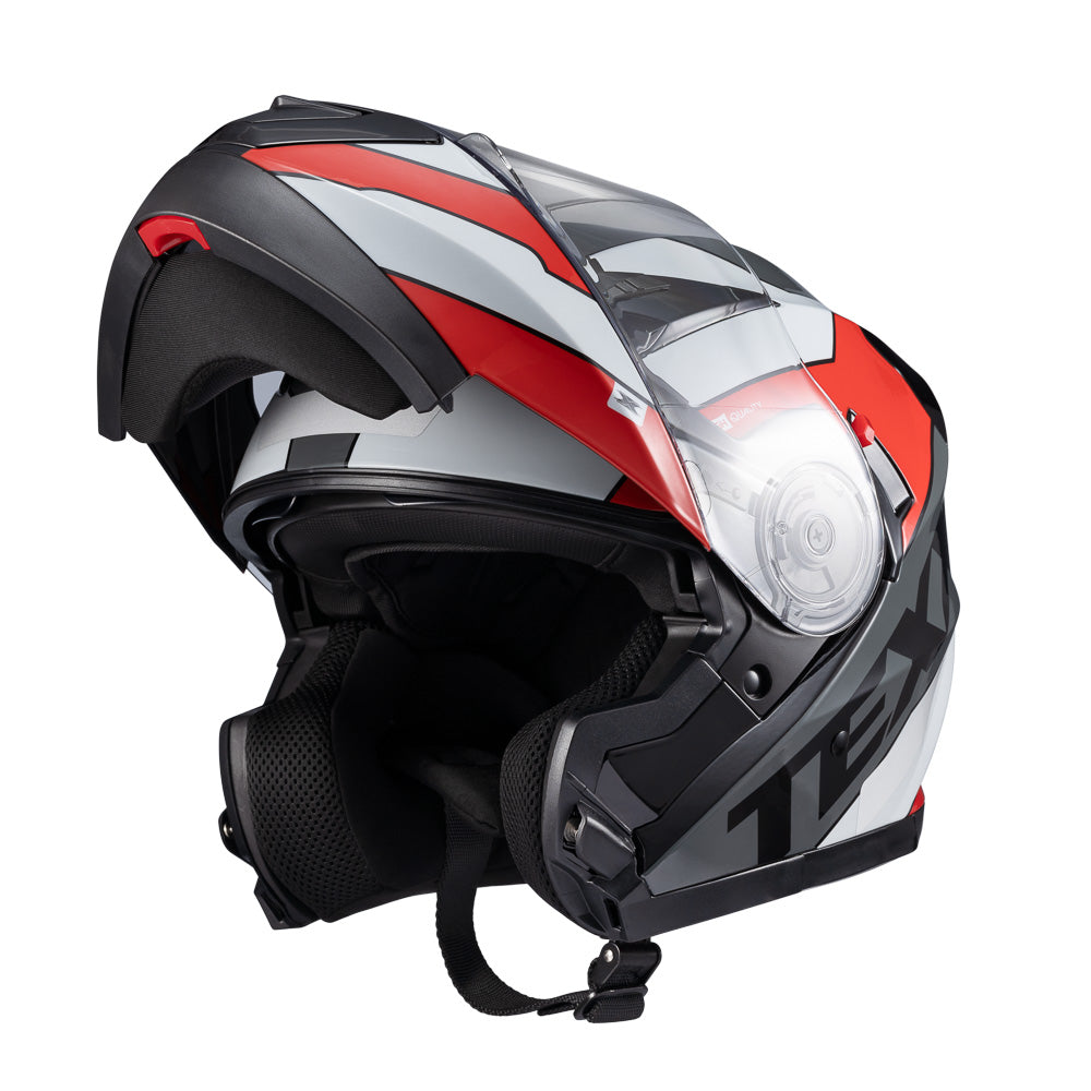 Capacete Texx Gladiator V3 Reisen | Escamoteável | Vermelho e Branco Brilho
