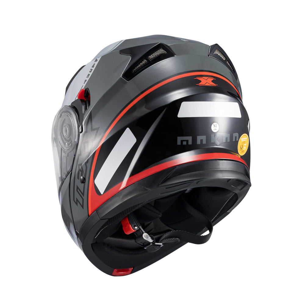 Capacete Texx Gladiator V3 Makan | Escamoteável | Cinza e Vermelho Brilho
