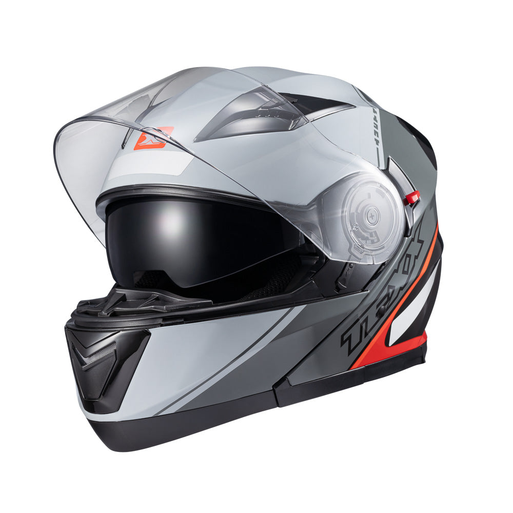 Capacete Texx Gladiator V3 Makan | Escamoteável | Cinza e Vermelho Brilho