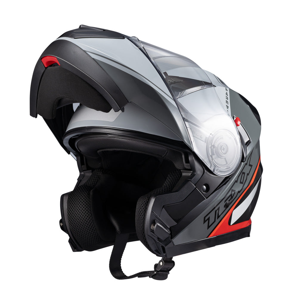 Capacete Texx Gladiator V3 Makan | Escamoteável | Cinza e Vermelho Brilho