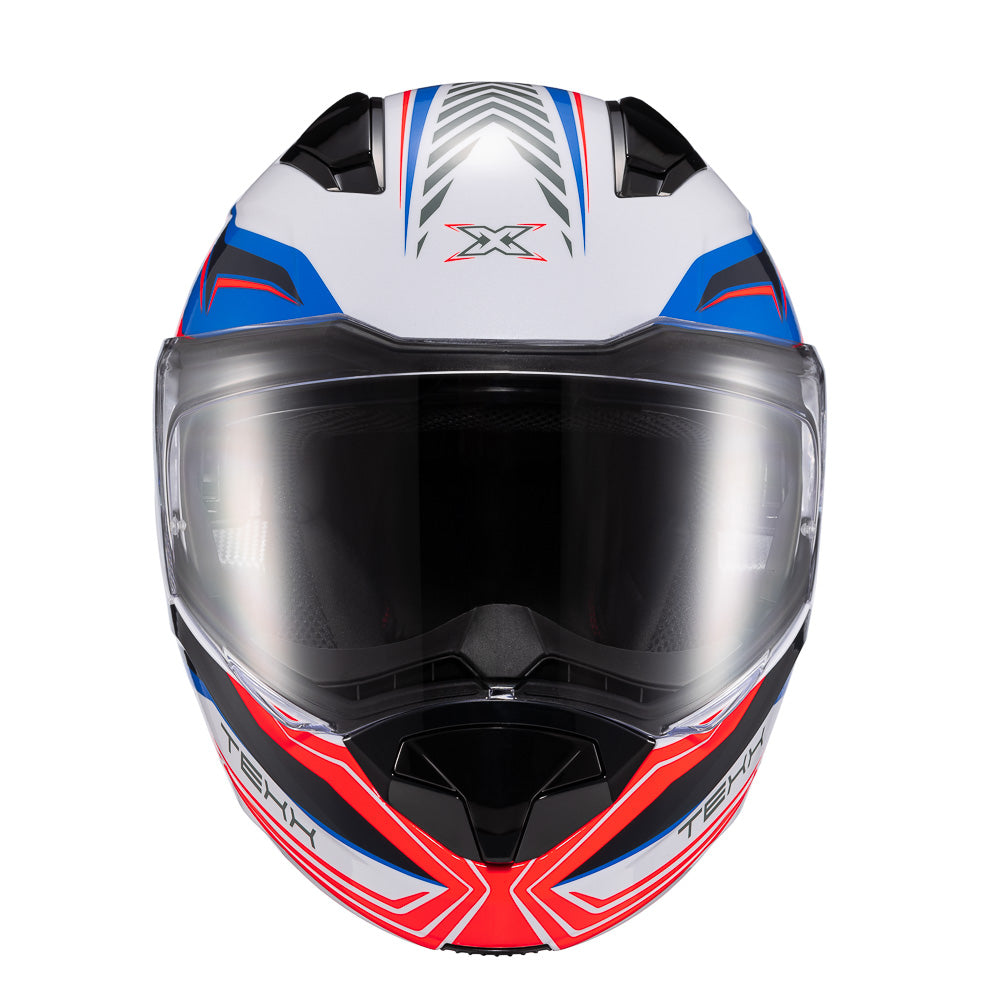 Capacete Texx Kratos Nomade | Escamoteável | Branco, Azul e Vermelho Brilhoso