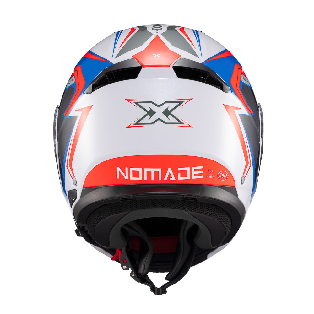 Capacete Texx Kratos Nomade | Escamoteável | Branco, Azul e Vermelho Brilhoso