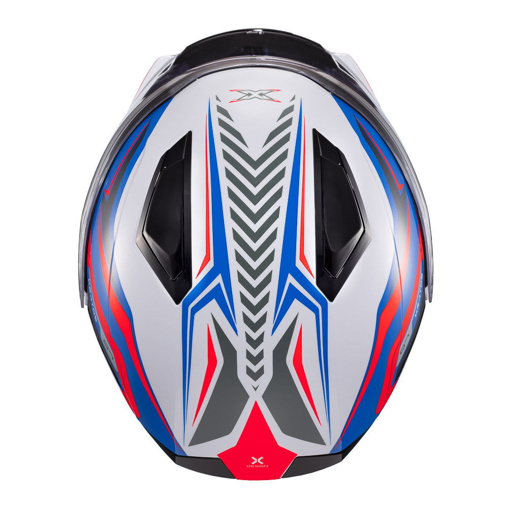 Capacete Texx Kratos Nomade | Escamoteável | Branco, Azul e Vermelho Brilhoso