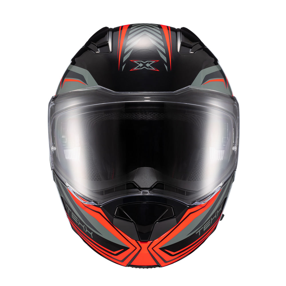 Capacete Texx Kratos Nomade | Escamoteável | Preto, Vermelho e Cinza Briloso