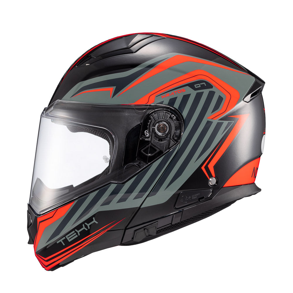 Capacete Texx Kratos Nomade | Escamoteável | Preto, Vermelho e Cinza Briloso