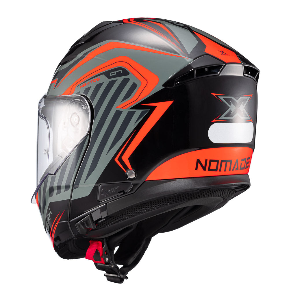 Capacete Texx Kratos Nomade | Escamoteável | Preto, Vermelho e Cinza Briloso