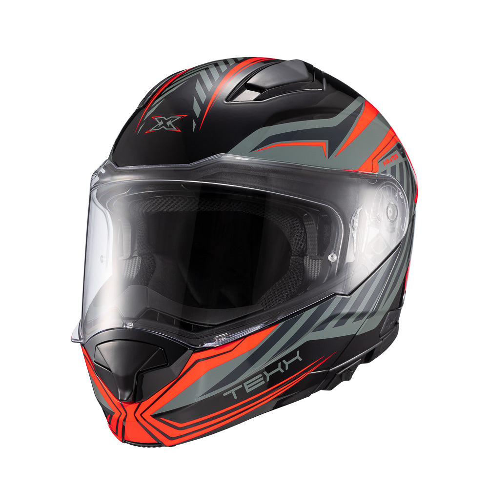 Capacete Texx Kratos Nomade | Escamoteável | Preto, Vermelho e Cinza Briloso