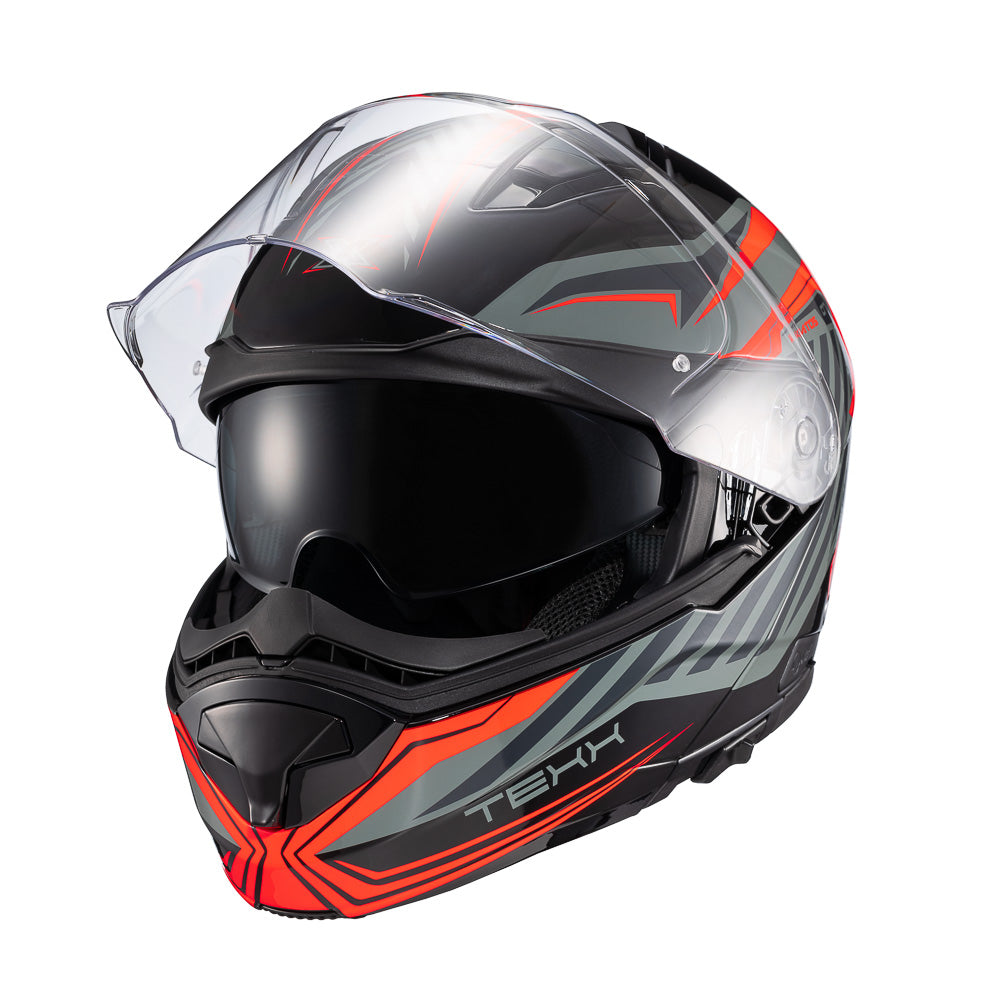 Capacete Texx Kratos Nomade | Escamoteável | Preto, Vermelho e Cinza Briloso