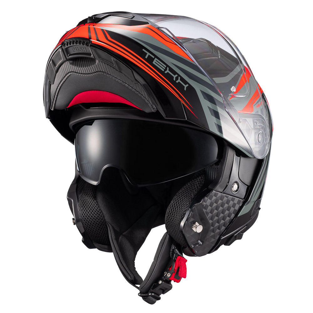 Capacete Texx Kratos Nomade | Escamoteável | Preto, Vermelho e Cinza Briloso