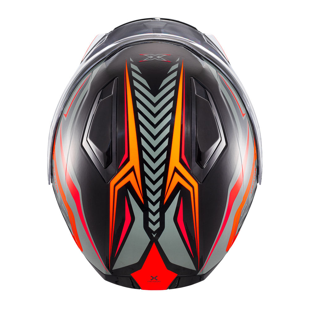 Capacete Texx Kratos Nomade | Escamoteável | Preto, Laranja e Cinza Brilhoso