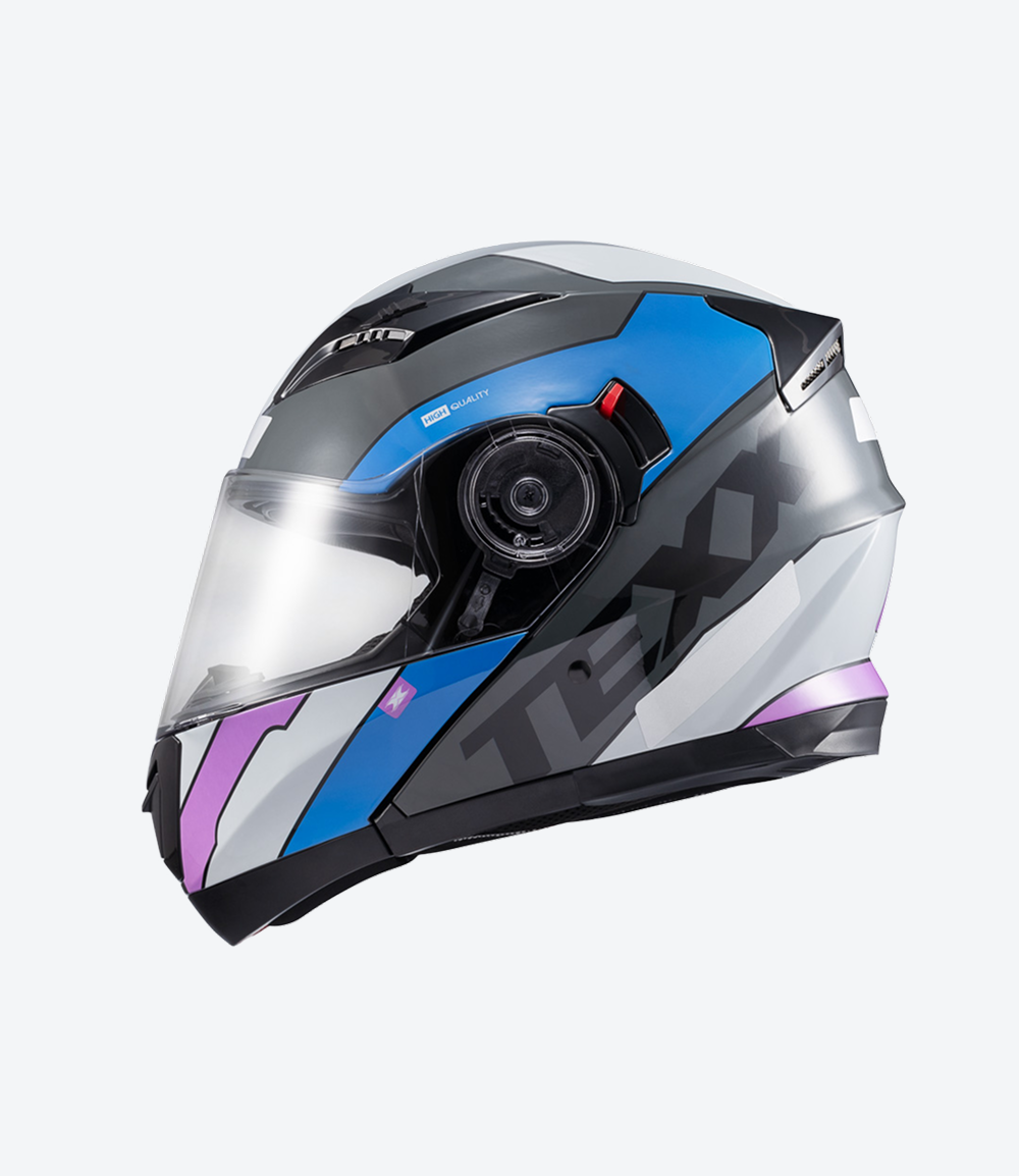 Capacete Texx Gladiator V3 Reisen | Escamoteável | Azul, Rosa e Branco Brilhoso