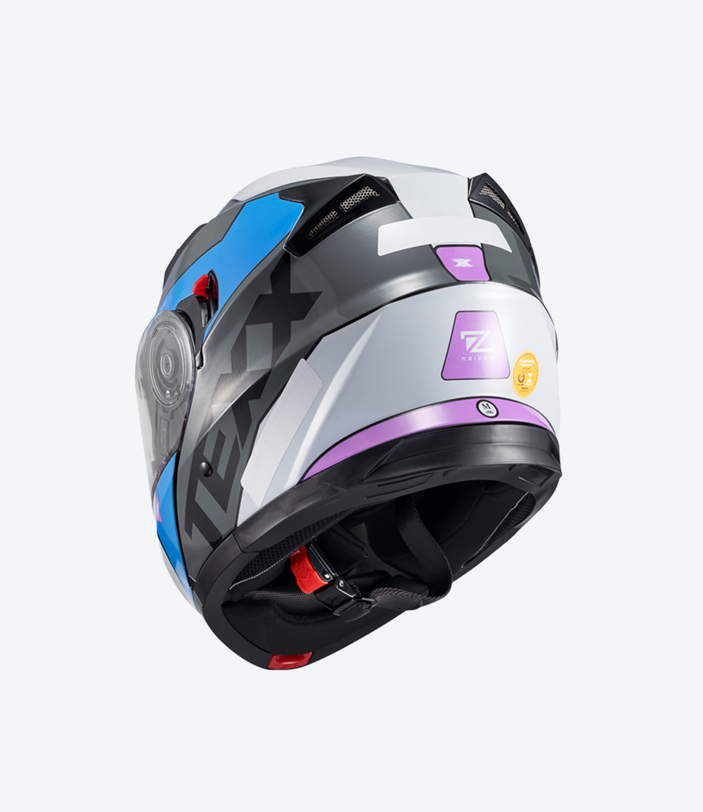 Capacete Texx Gladiator V3 Reisen | Escamoteável | Azul, Rosa e Branco Brilhoso