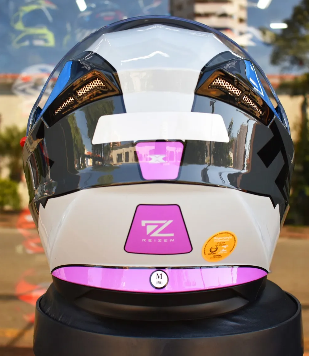 Capacete Texx Gladiator V3 Reisen | Escamoteável | Azul, Rosa e Branco Brilhoso