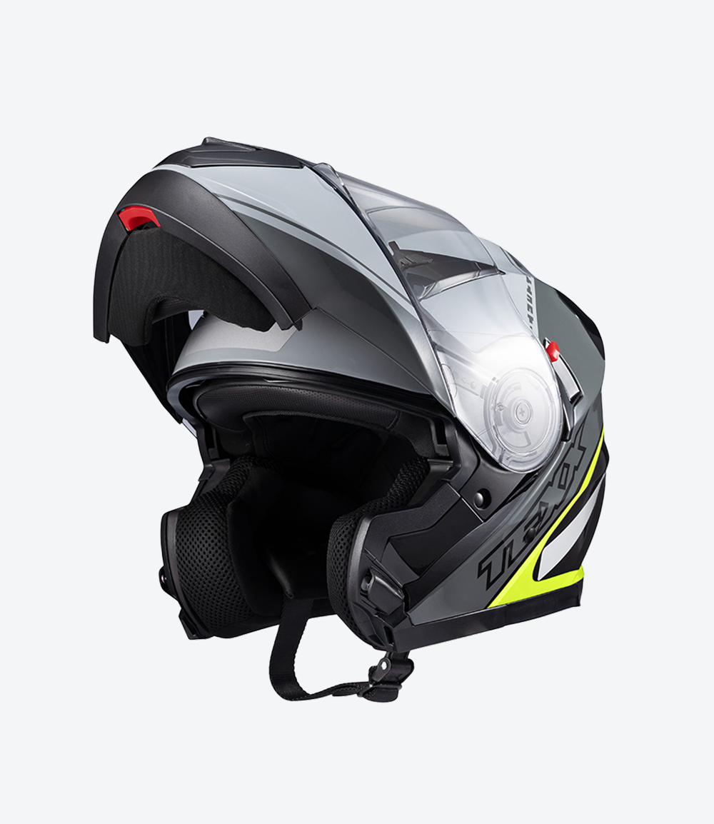 Capacete Texx Gladiator V3 Makan | Escamoteável | Cinza e Verde Brilhoso