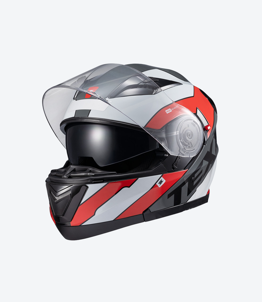 Capacete Texx Gladiator V3 Reisen | Escamoteável | Vermelho e Branco Brilho