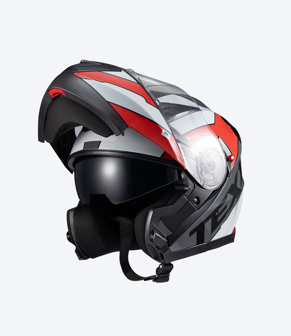 Capacete Texx Gladiator V3 Reisen | Escamoteável | Vermelho e Branco Brilho