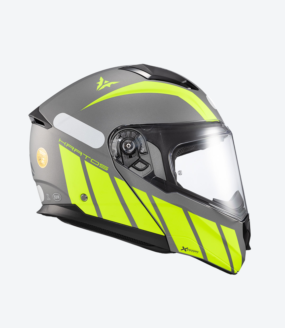 Capacete Texx Kratos Cyber | Escamoteável | Cinza e Verde | Fosco