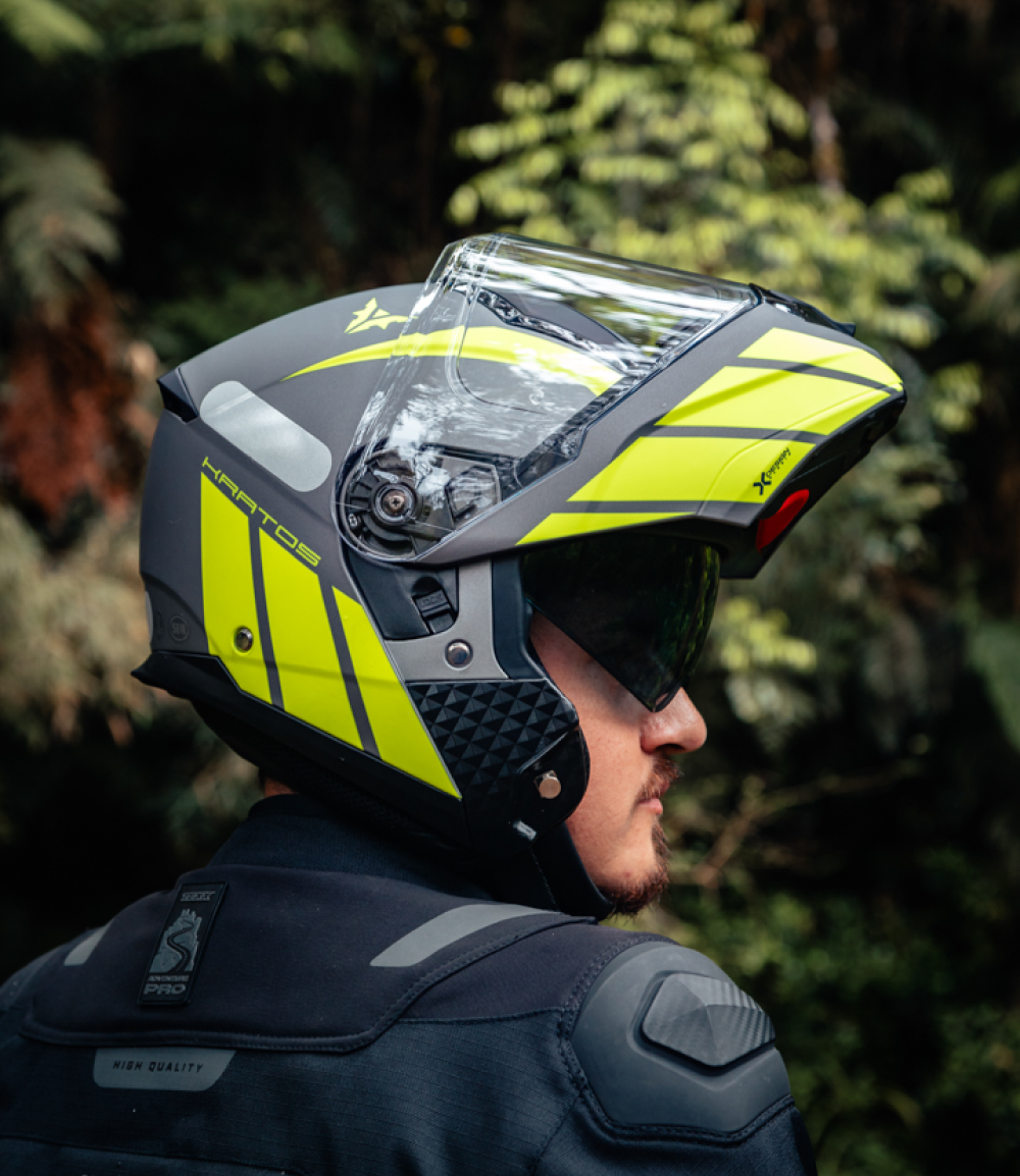 Capacete Texx Kratos Cyber | Escamoteável | Cinza e Verde | Fosco
