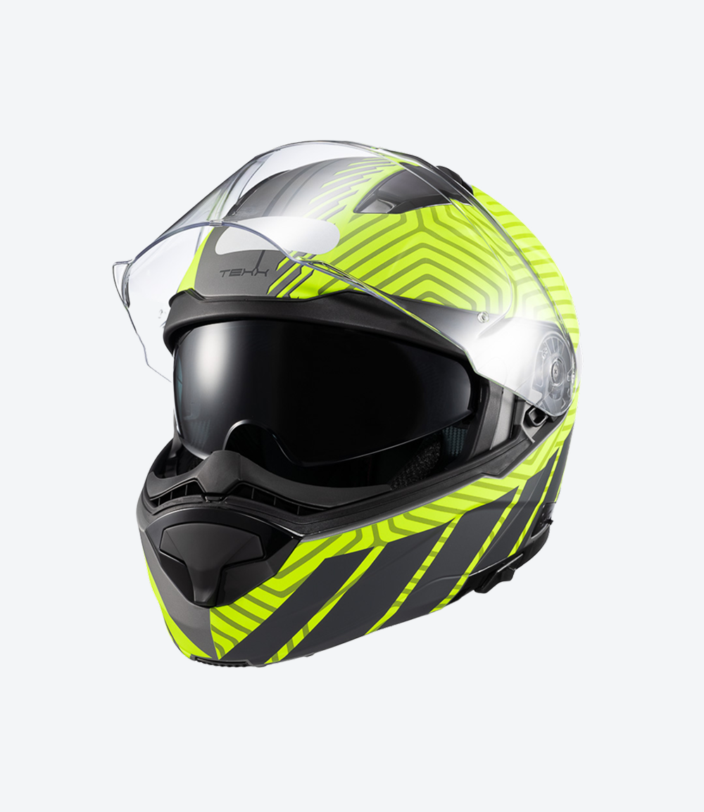 Capacete Texx Kratos Cyber | Escamoteável | Cinza e Verde | Fosco