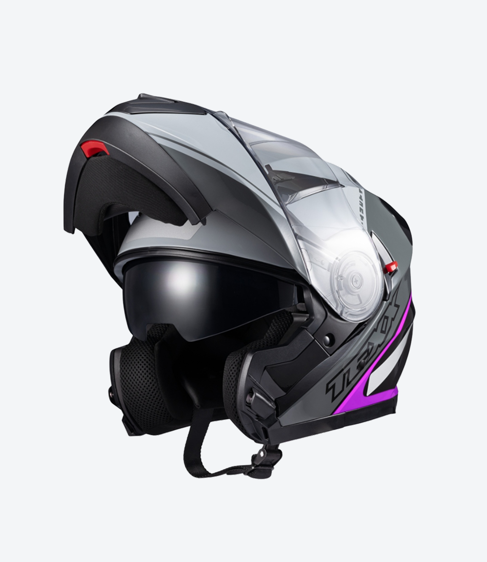 Capacete Texx Gladiator V3 Makan | Escamoteável | Cinza e Rosa