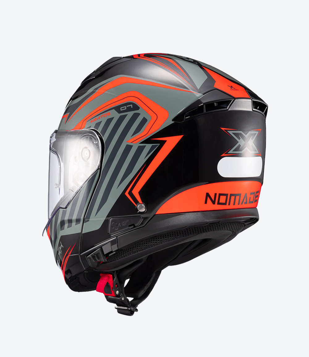 Capacete Texx Kratos Nomade | Escamoteável | Preto, Vermelho e Cinza Brilhoso