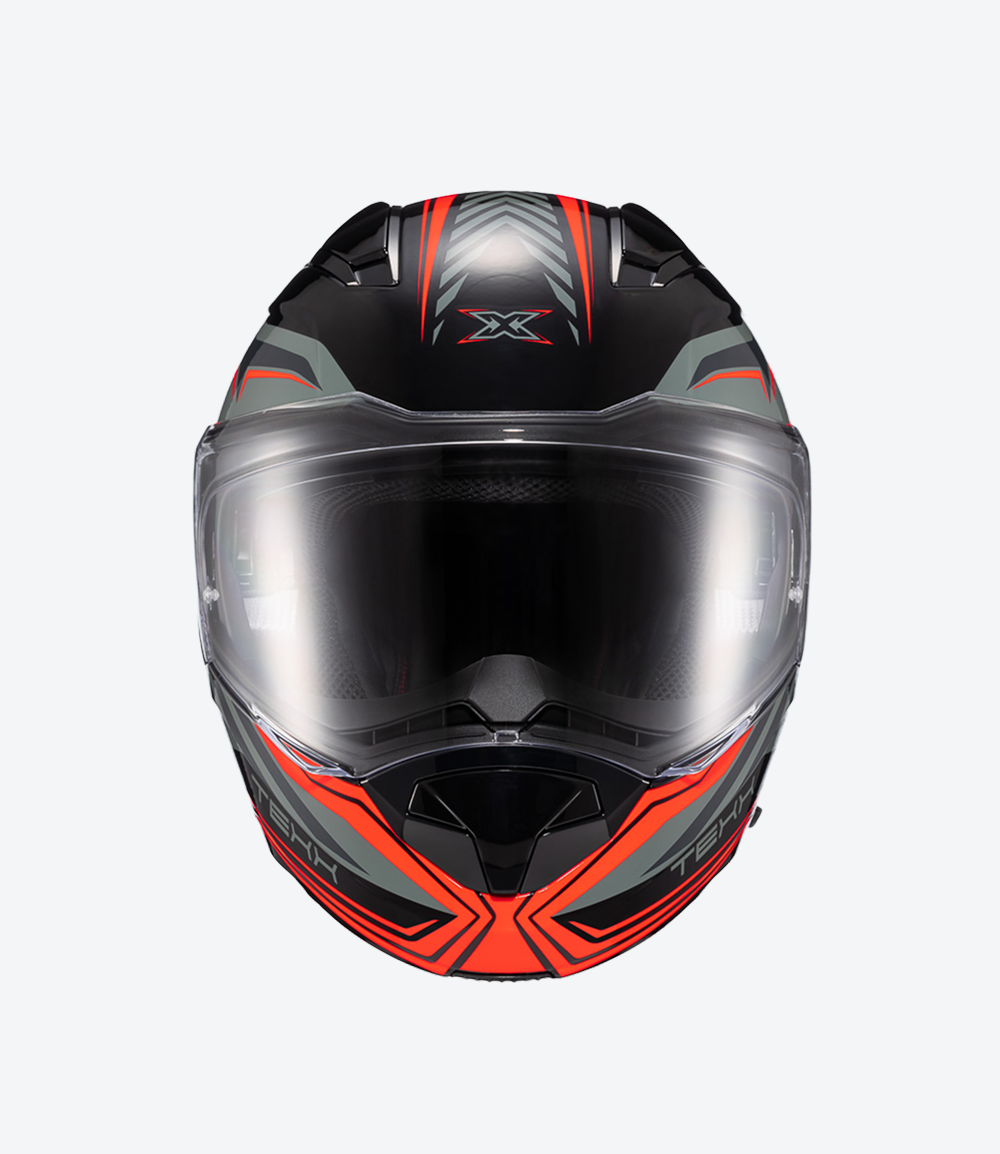 Capacete Texx Kratos Nomade | Escamoteável | Preto, Vermelho e Cinza Brilhoso