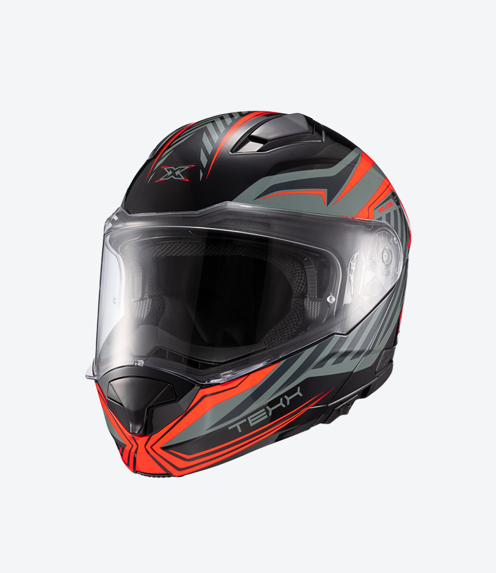 Capacete Texx Kratos Nomade | Escamoteável | Preto, Vermelho e Cinza Brilhoso