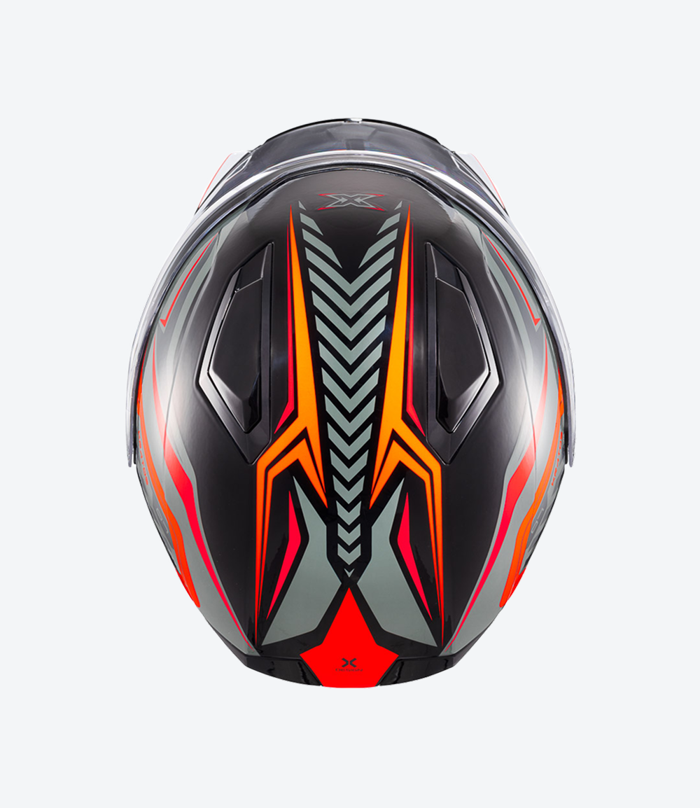 Capacete Texx Kratos Nomade | Escamoteável | Preto, Laranja e Cinza Brilhoso