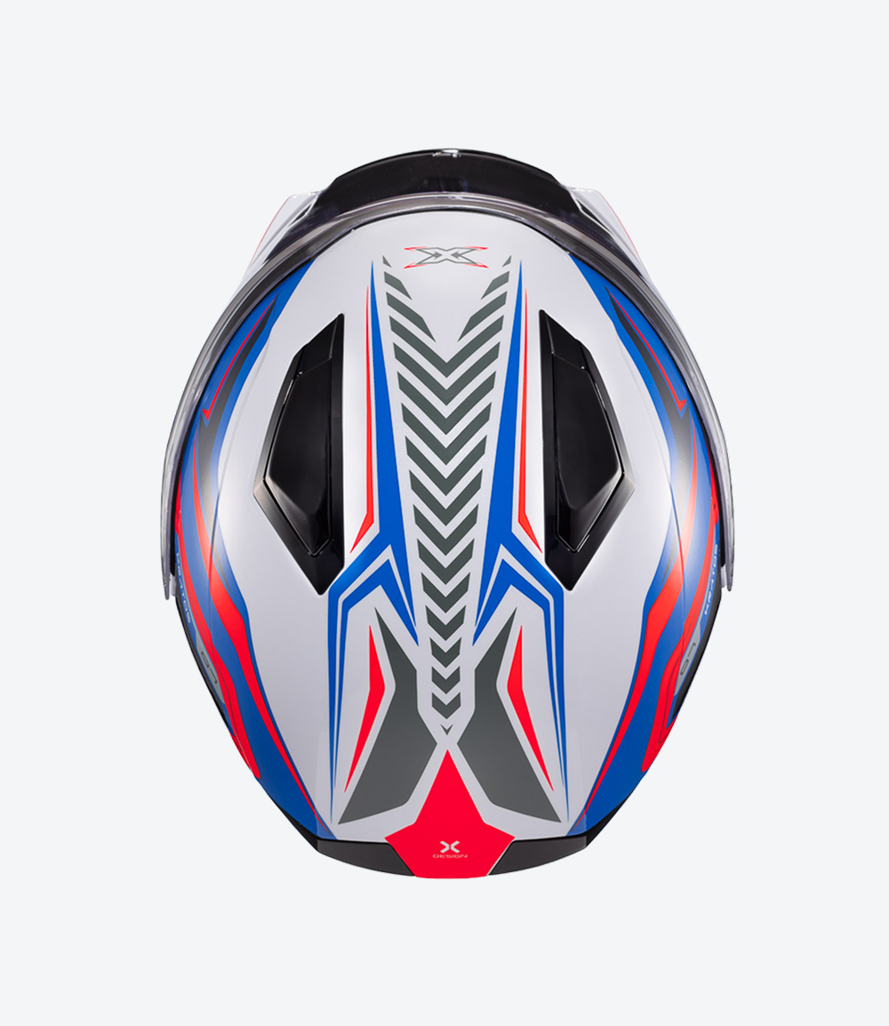 Capacete Texx Kratos Nomade | Escamoteável | Branco, Azul e Vermelho Brilhoso