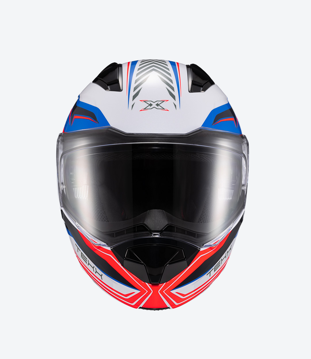 Capacete Texx Kratos Nomade | Escamoteável | Branco, Azul e Vermelho Brilhoso